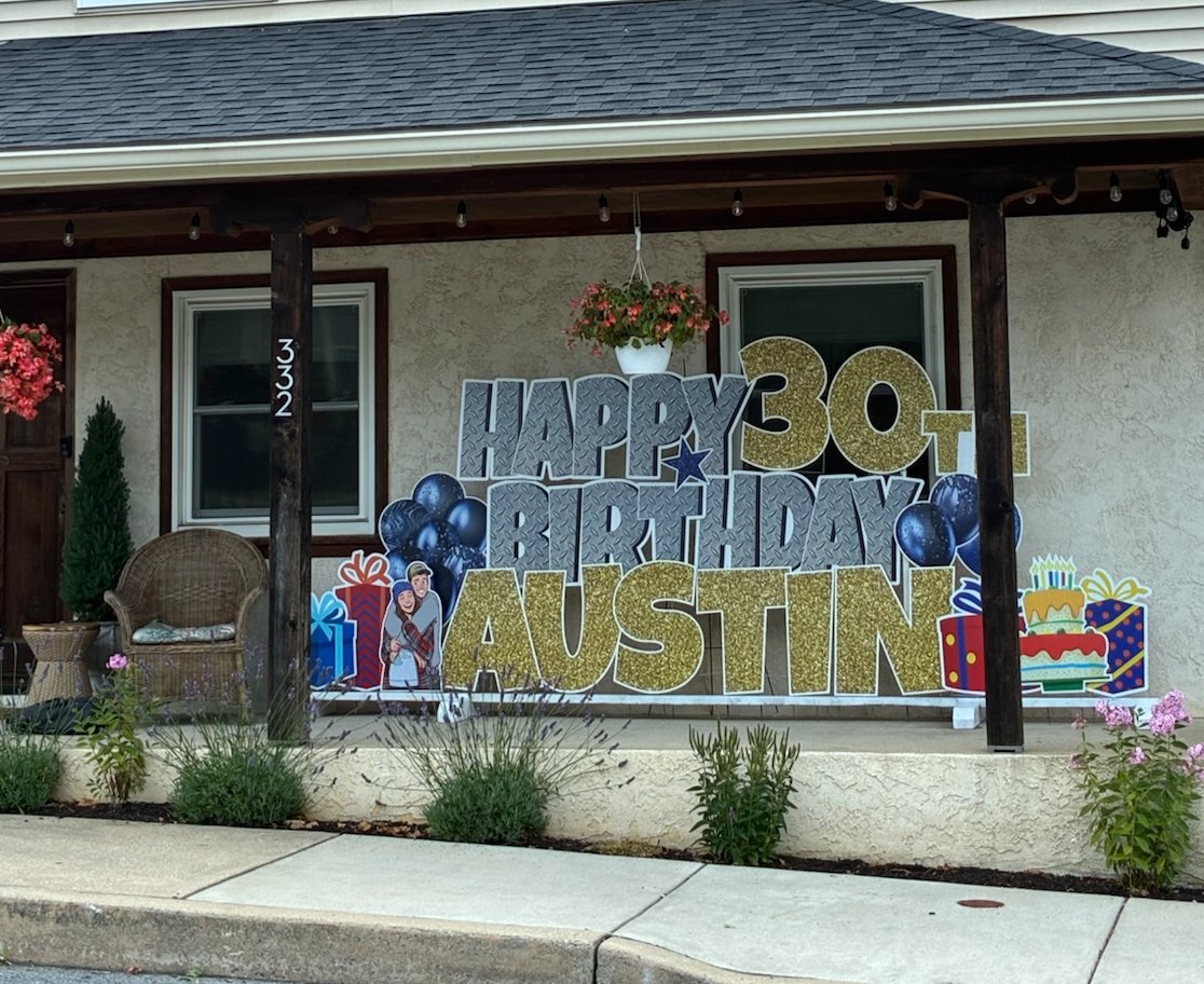 Happy 30th Birthday Austin glitter gold yard card display